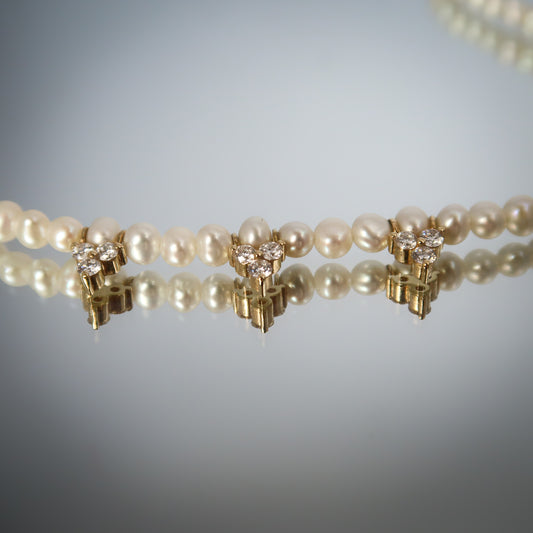 Diamond Trinity pearl necklace